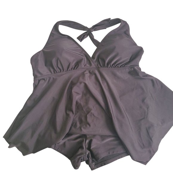 Bathing Suit Shein Womens Black Halter Swim Top With Shorts Set Size 3XL - Picture 1 of 12